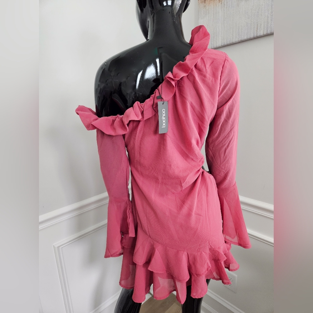 Boohoo Pink Ruffled One-Shoulder Dress - Picture 3 of 3